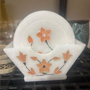 Avinash Handicrafts White Marble inlaid Coaster Set of 6 pcs with mother pearl